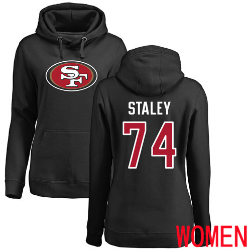 San Francisco 49ers Black Women Joe Staley Name and Number Logo 74 Pullover NFL Hoodie Sweatshirts